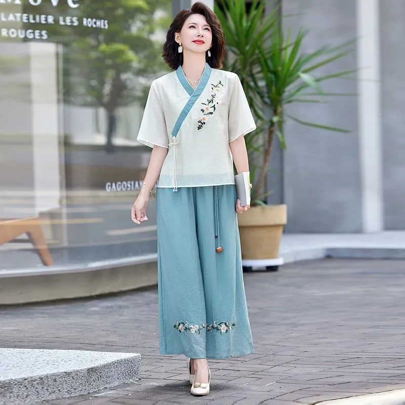 Linen Pant Wide - Conjunto de dos piezas de lino