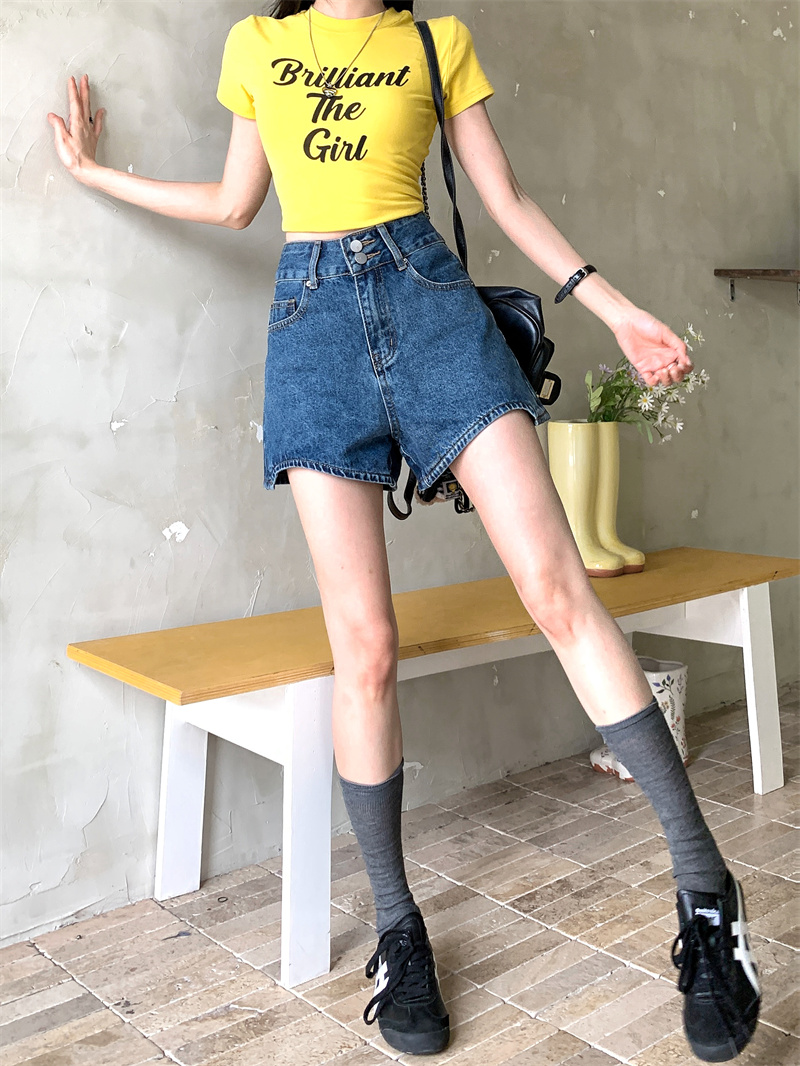 Shorts de mezclilla azul para  - Shorts Denim Frayed reseña y precio